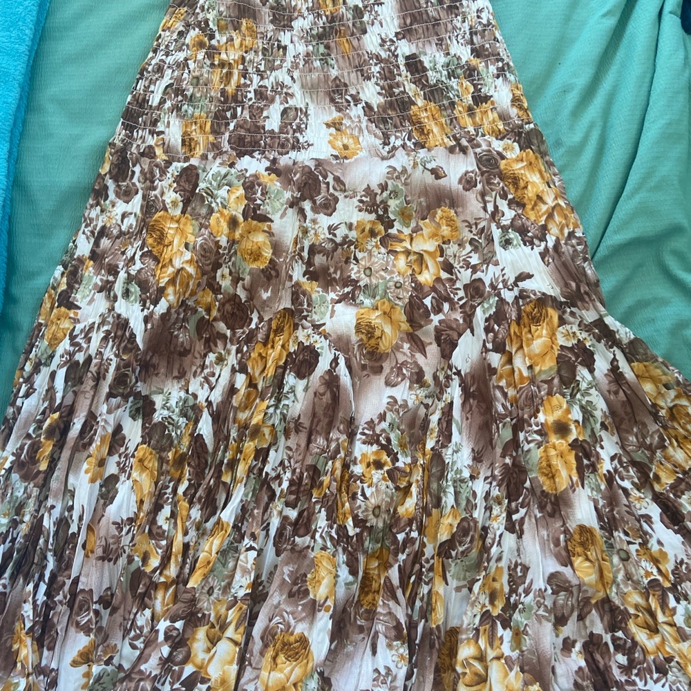 Floral Maxi Skirt in Brown and Yellow